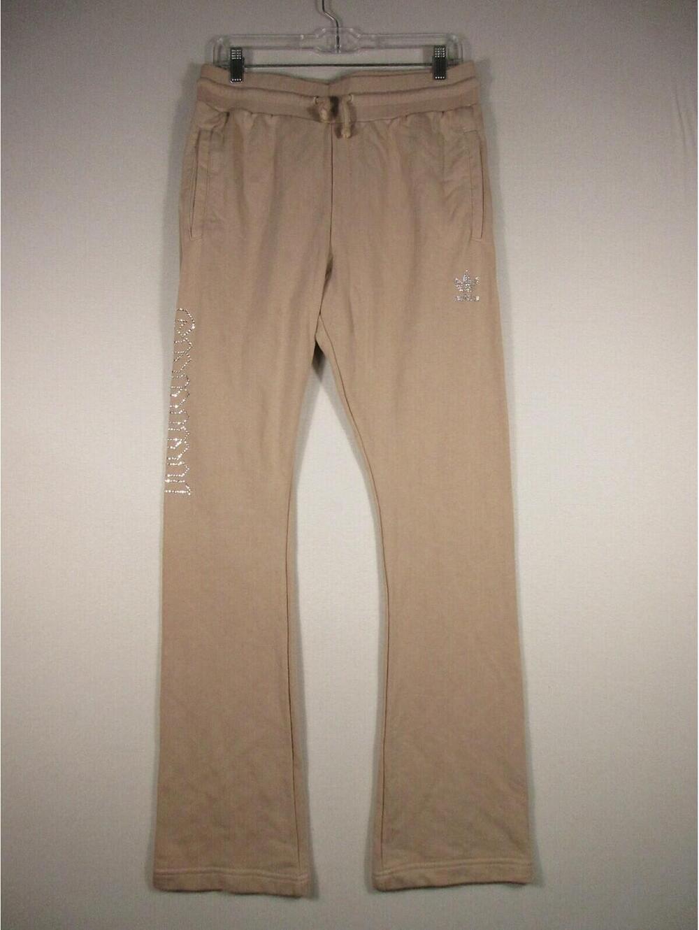 Adidas Womens Pull On Sweatpants Rhinestones Logo Drawstring Size M Cream